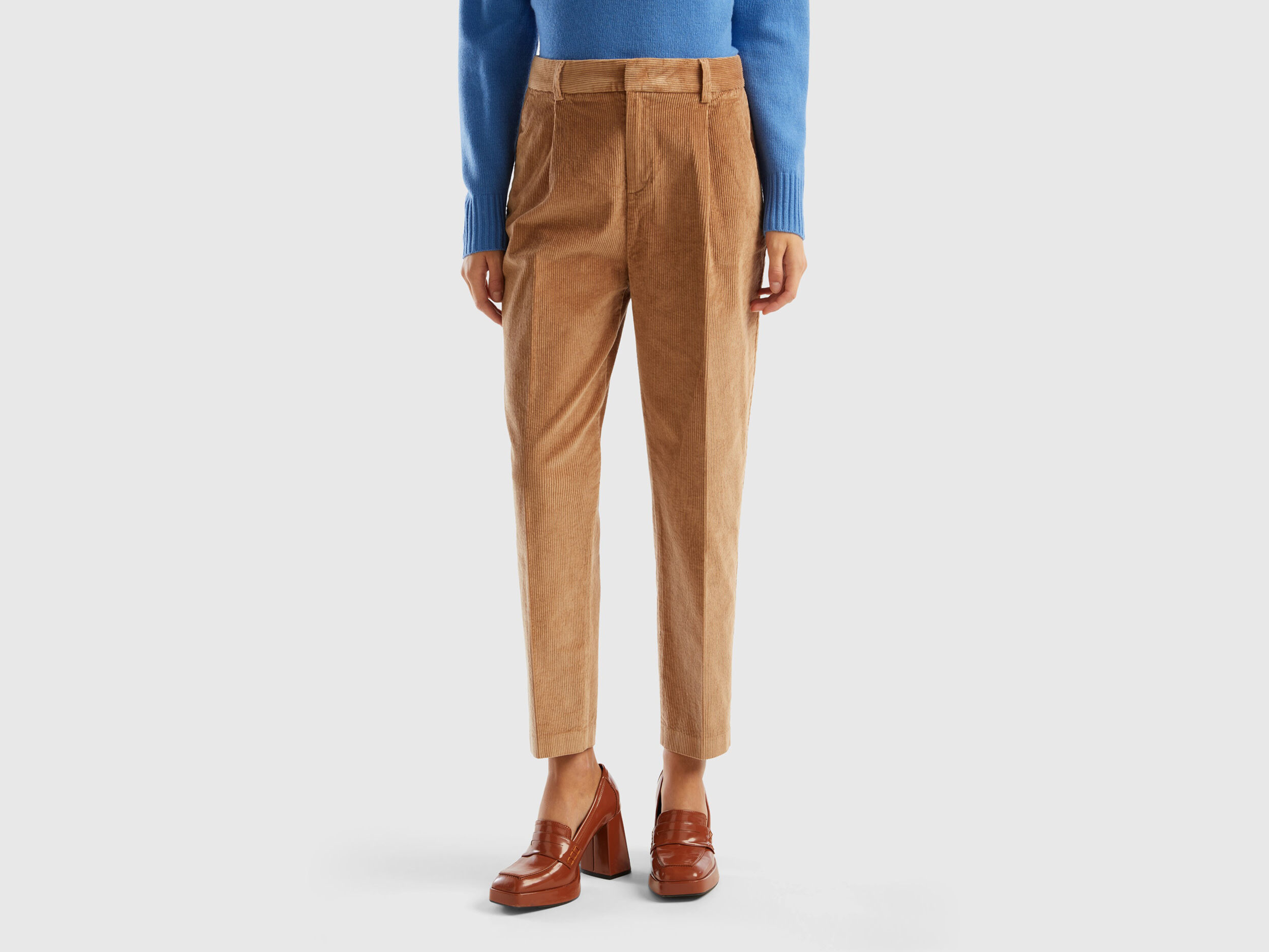 Pantaloni cropped in velluto a coste Cammello Donna Benetton