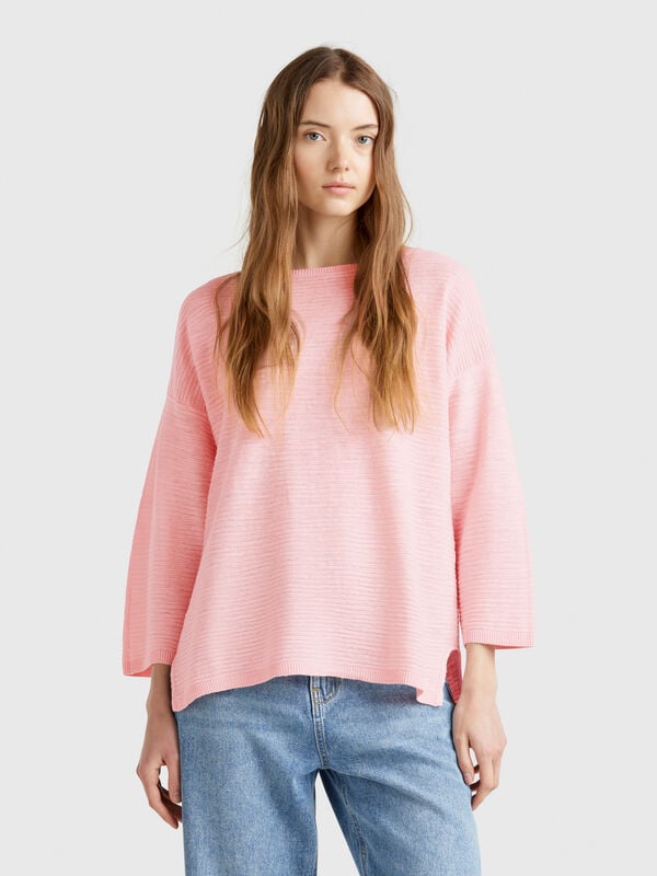 Maglia in misto lino con manica a 3/4 Donna
