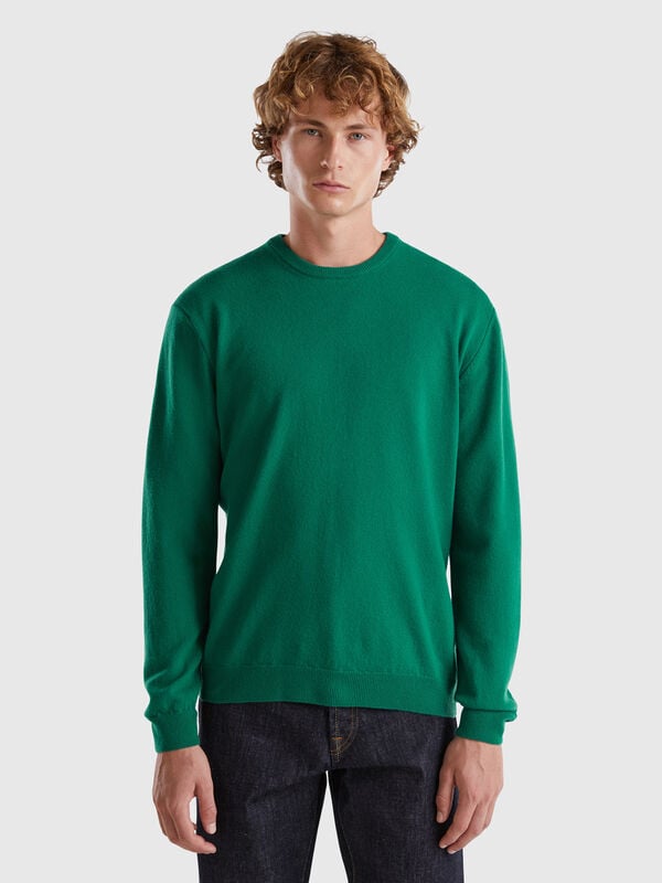 Maglia girocollo verde bosco in pura lana Merino Uomo