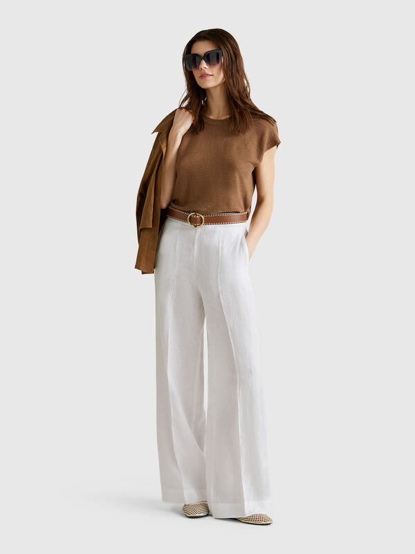 Pantaloni palazzo in 100% lino Donna