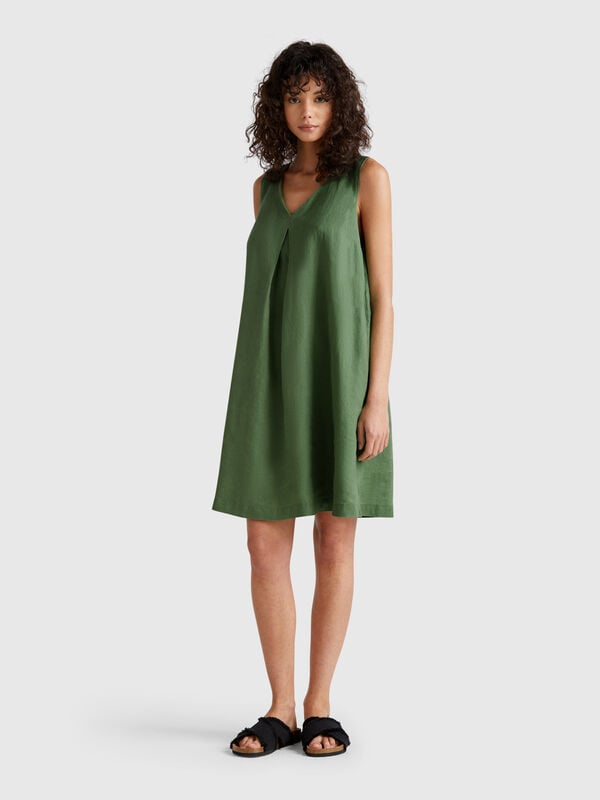 Vestito smanicato in puro lino Donna