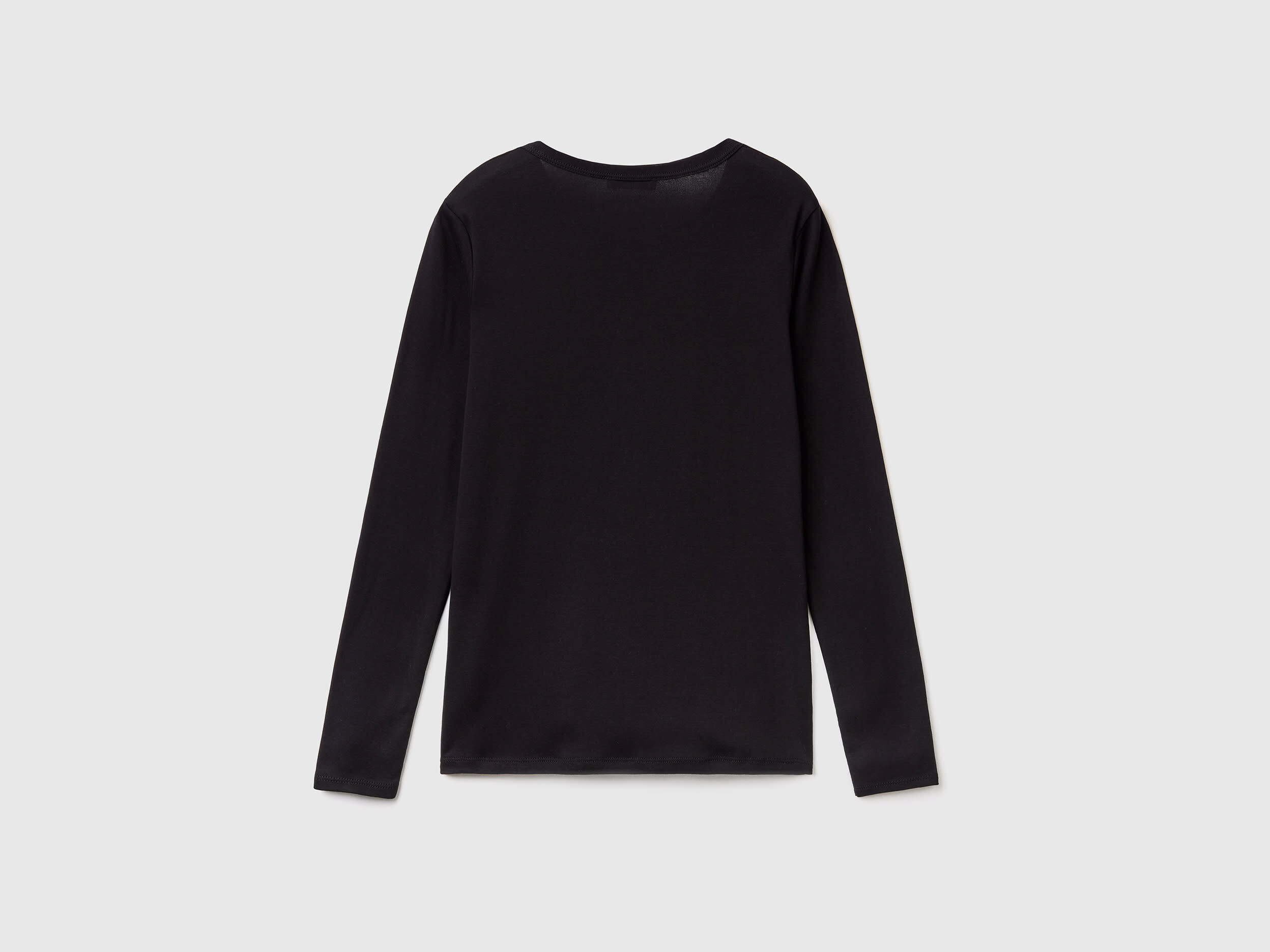 T shirt a manica lunga in puro cotone Nero Benetton