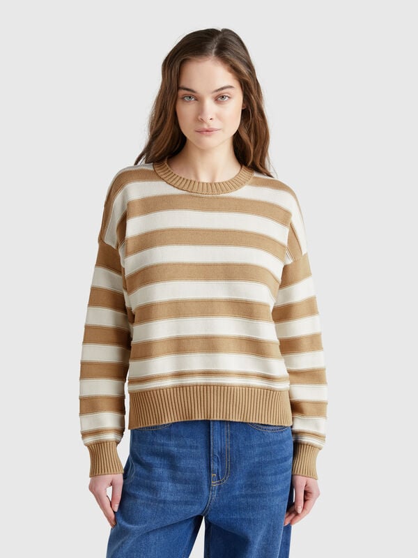 Maglia a righe in cotone tricot Donna