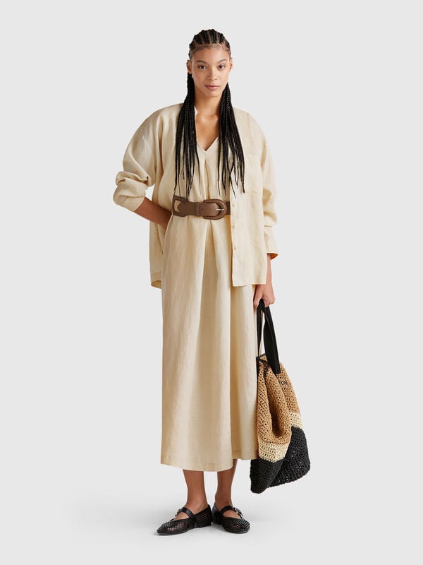 Vestito smanicato in puro lino Donna