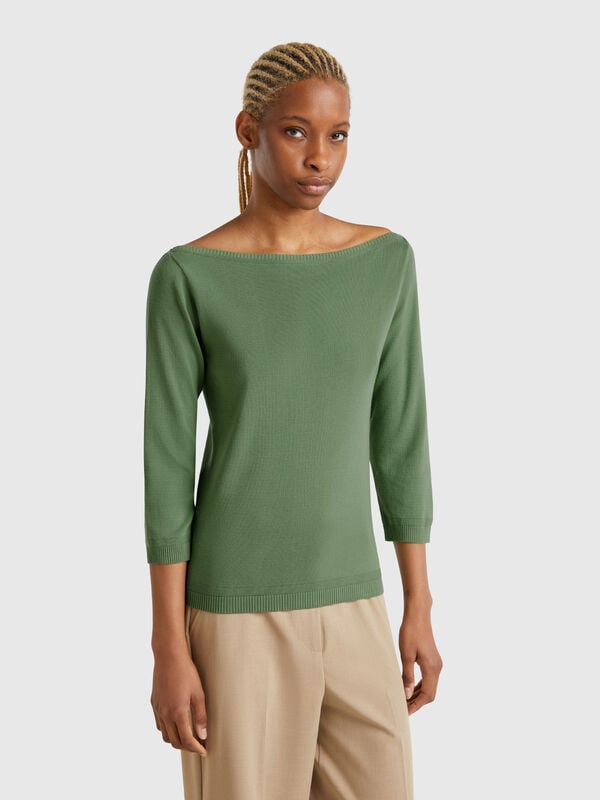 Maglia 100% cotone con scollo a barchetta Donna