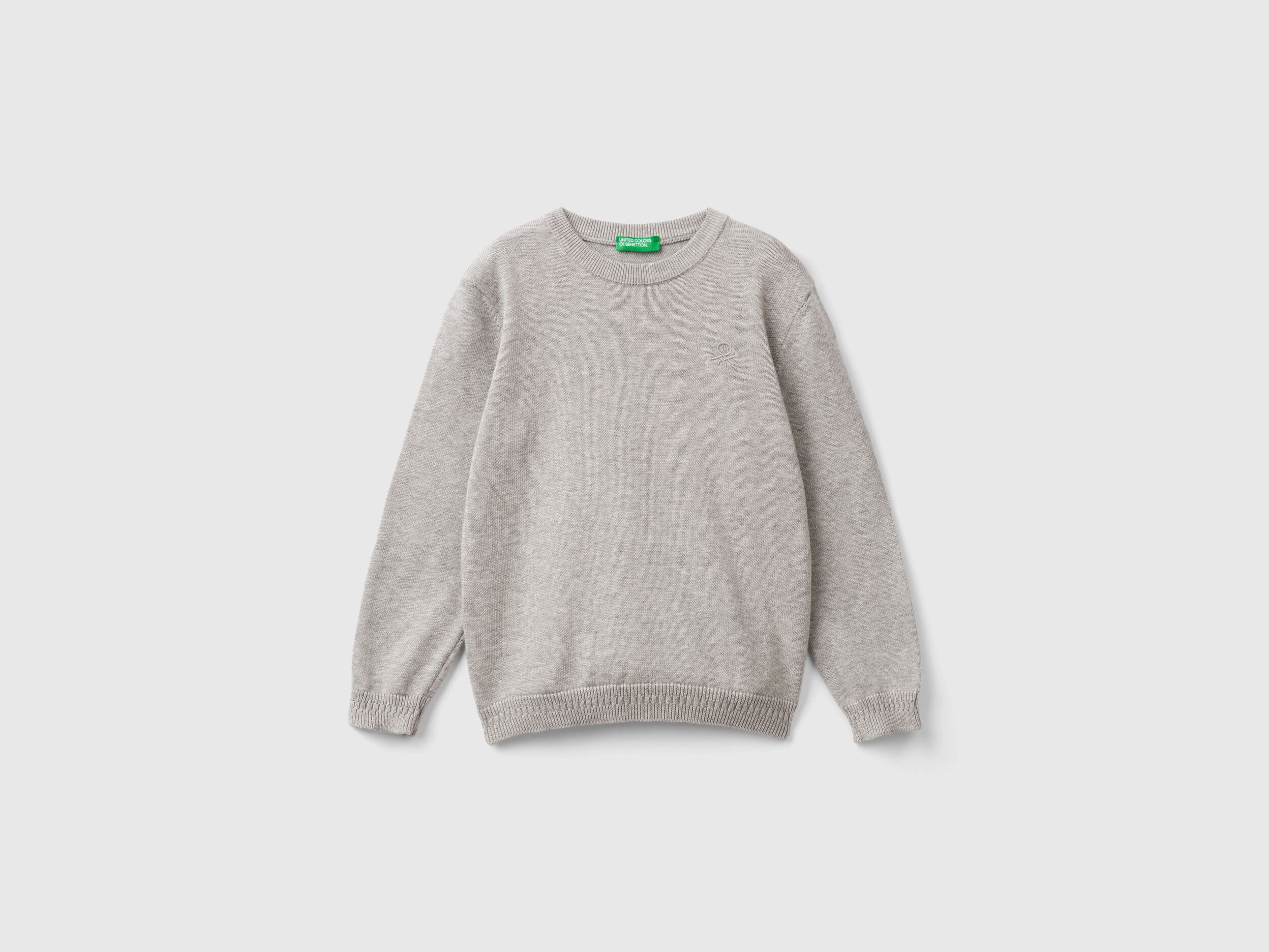 Maglioncino in puro cotone con logo Grigio Chiaro Benetton