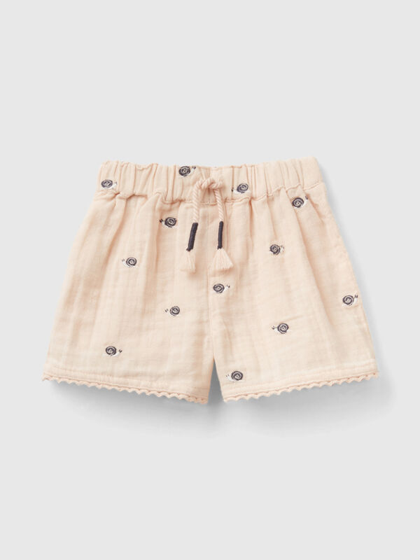 Shorts con ricami in puro cotone Baby