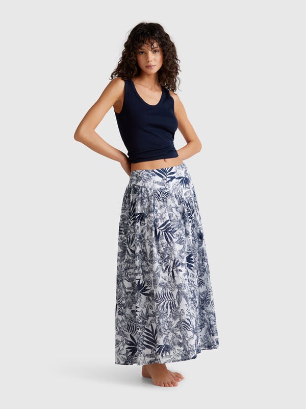 Gonna lunga con stampa tropicale Donna