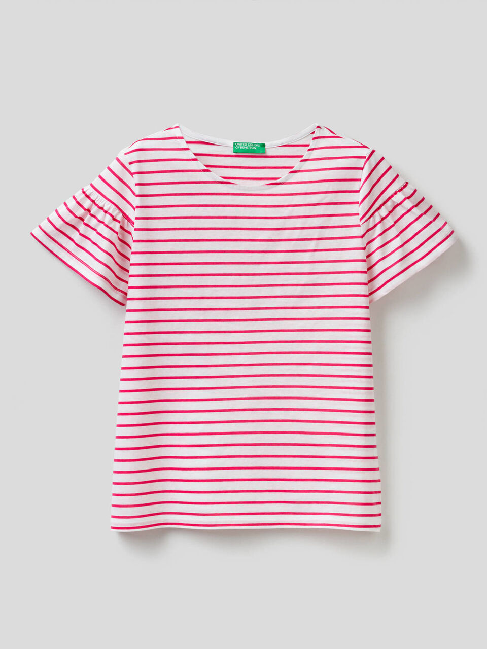 T-shirt a righe con manica arricciata image number 1