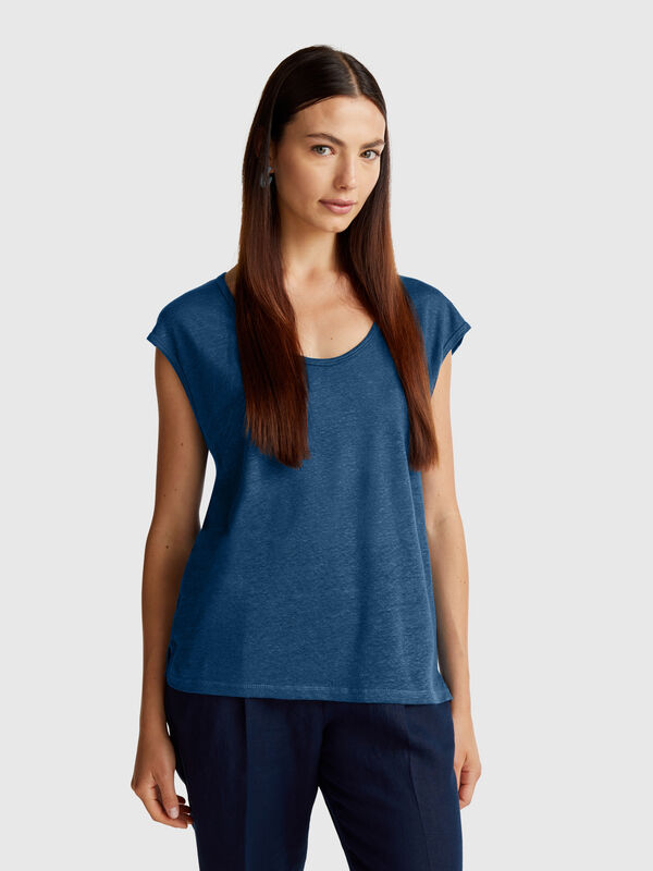 Maglietta scollo ampio in puro lino Donna