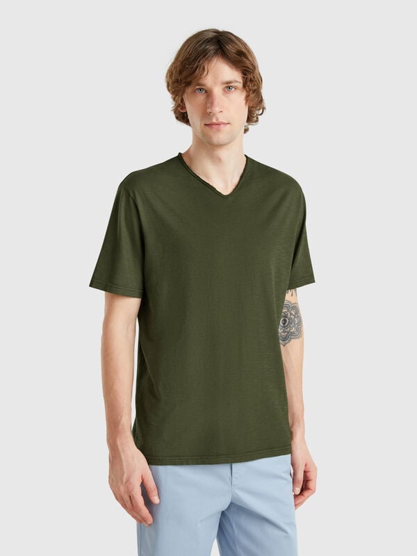 T-shirt 100% cotone con scollo a V Uomo