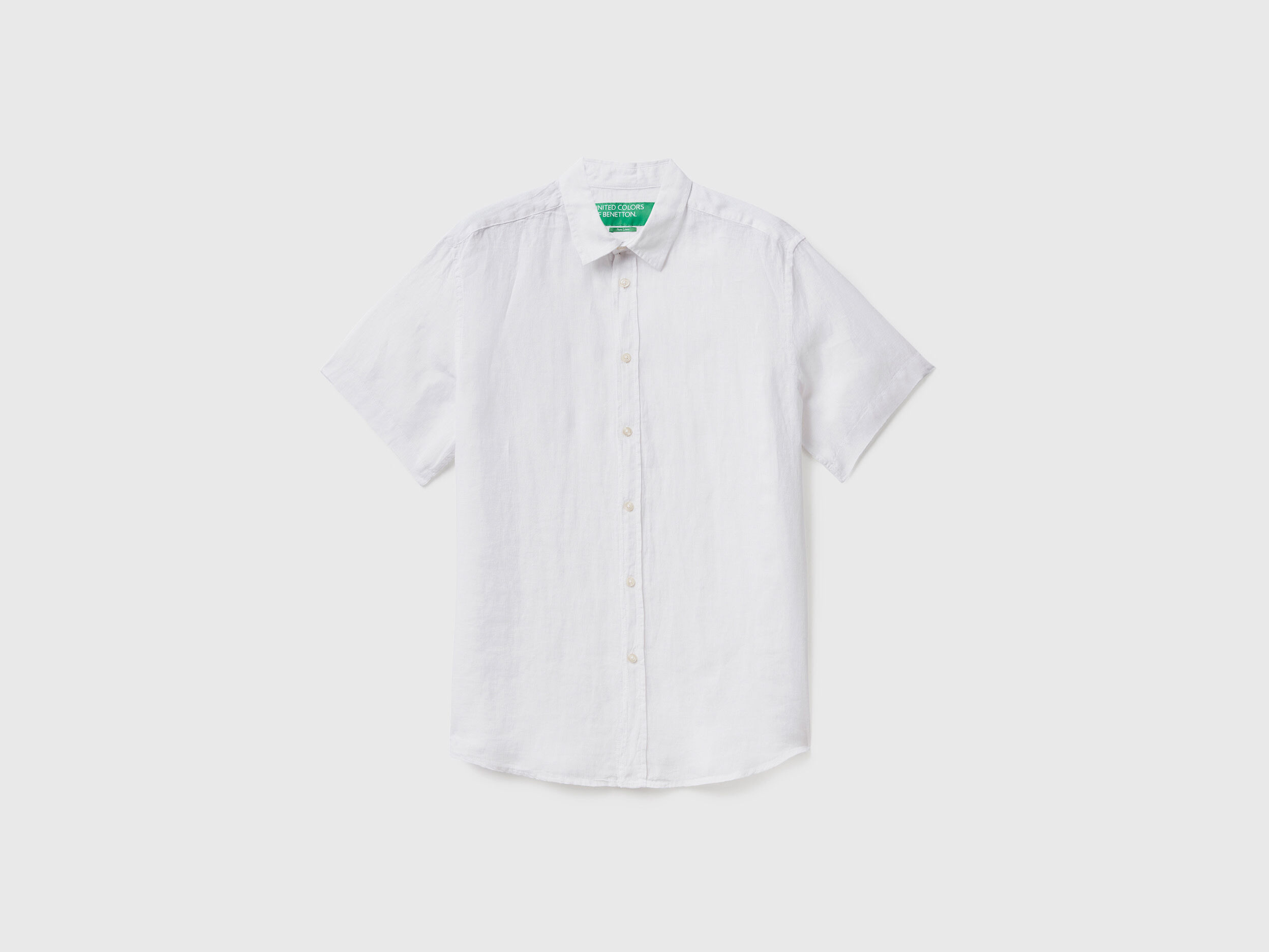 Camicia a manica corta 100 lino Bianco Uomo Benetton
