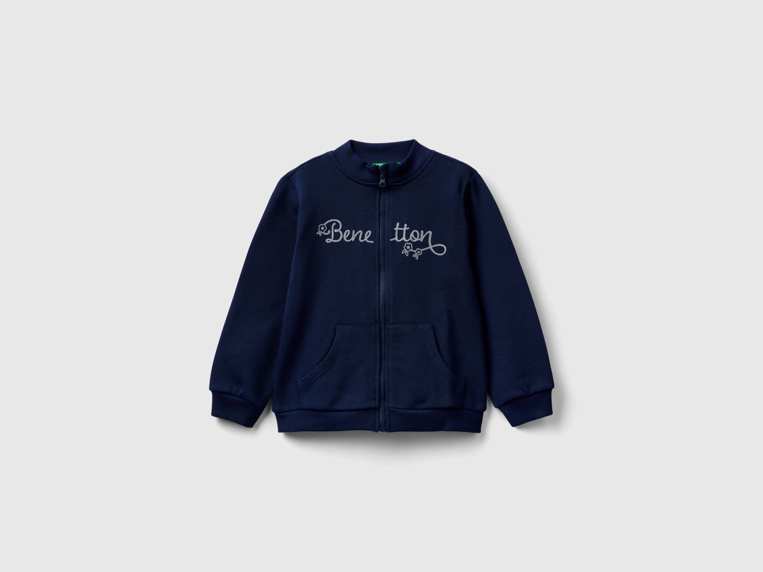 Felpa con zip in cotone bio Blu Scuro Bambina Benetton