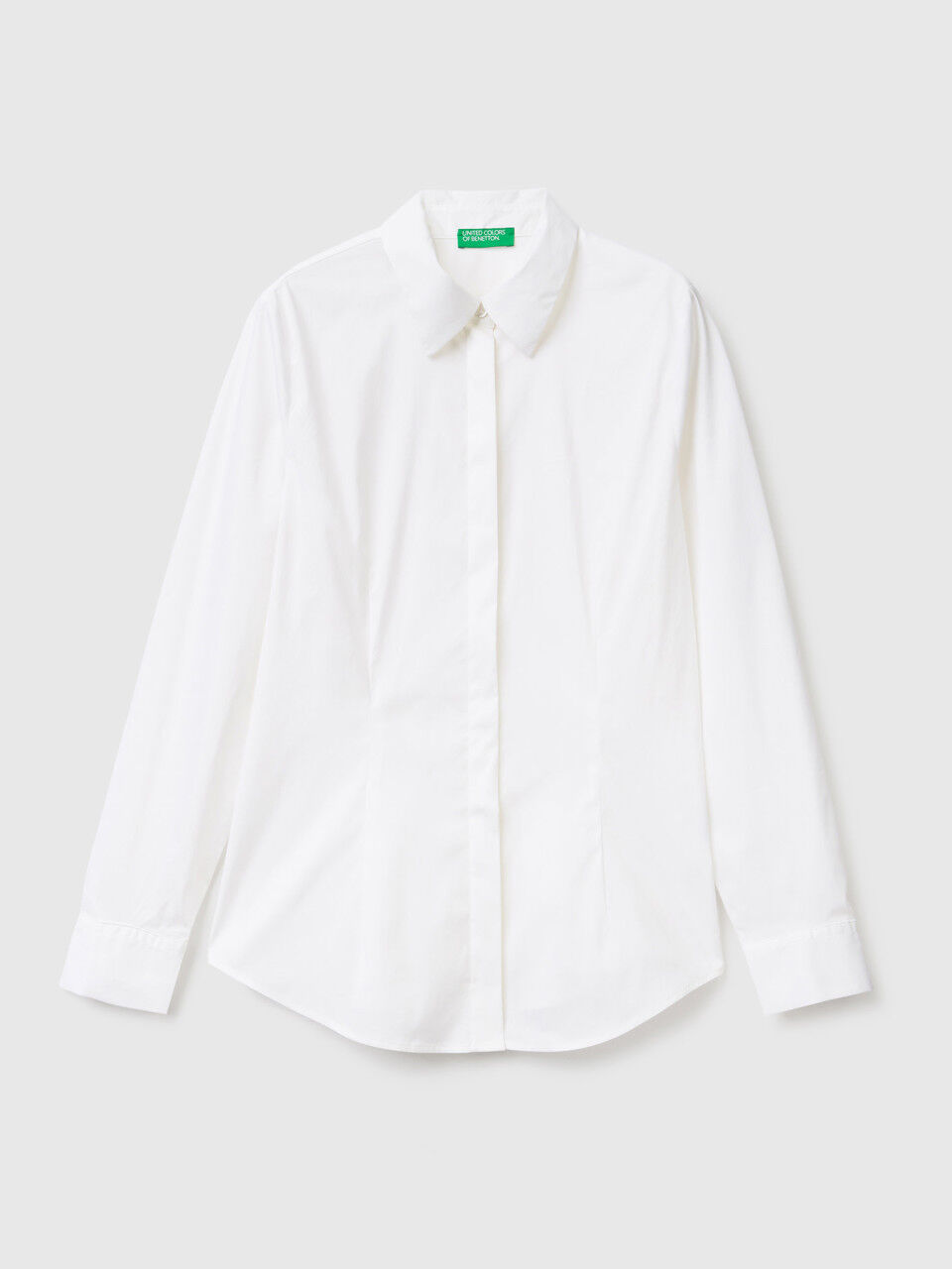 Camicia in misto cotone stretch Bianco Donna Benetton