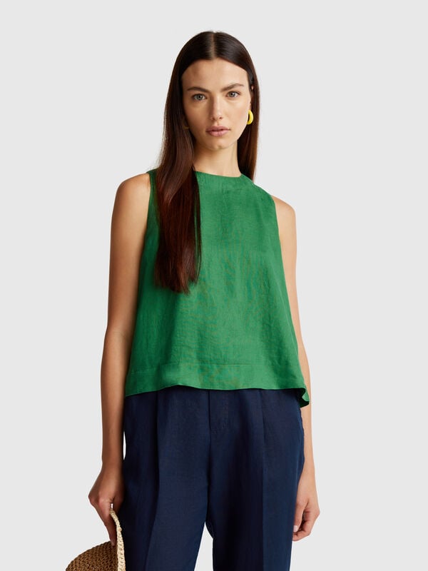 Top smanicato in puro lino Donna