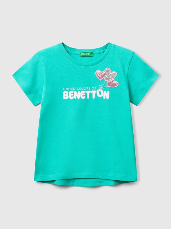 Maglietta con ricamo logo in cotone bio Bambina