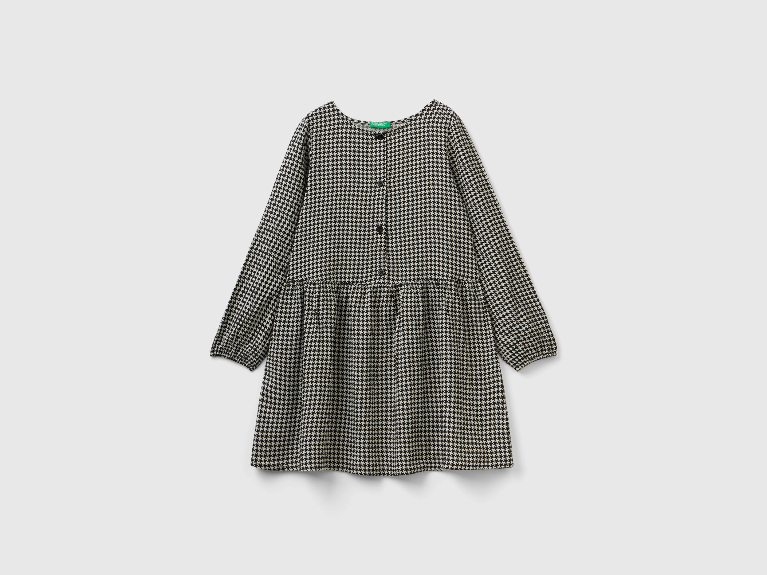 Vestito pied de poule in viscosa sostenibile Nero Bambina Benetton