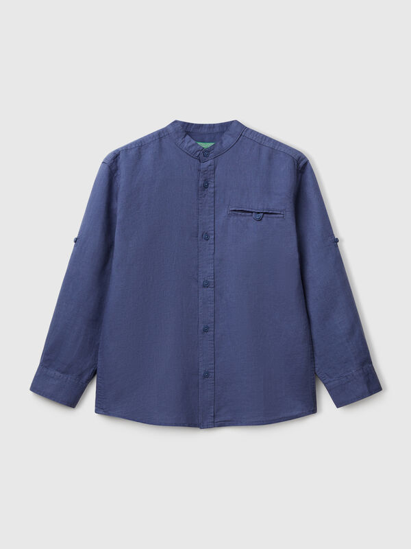 Camicia alla coreana in misto lino Bambino