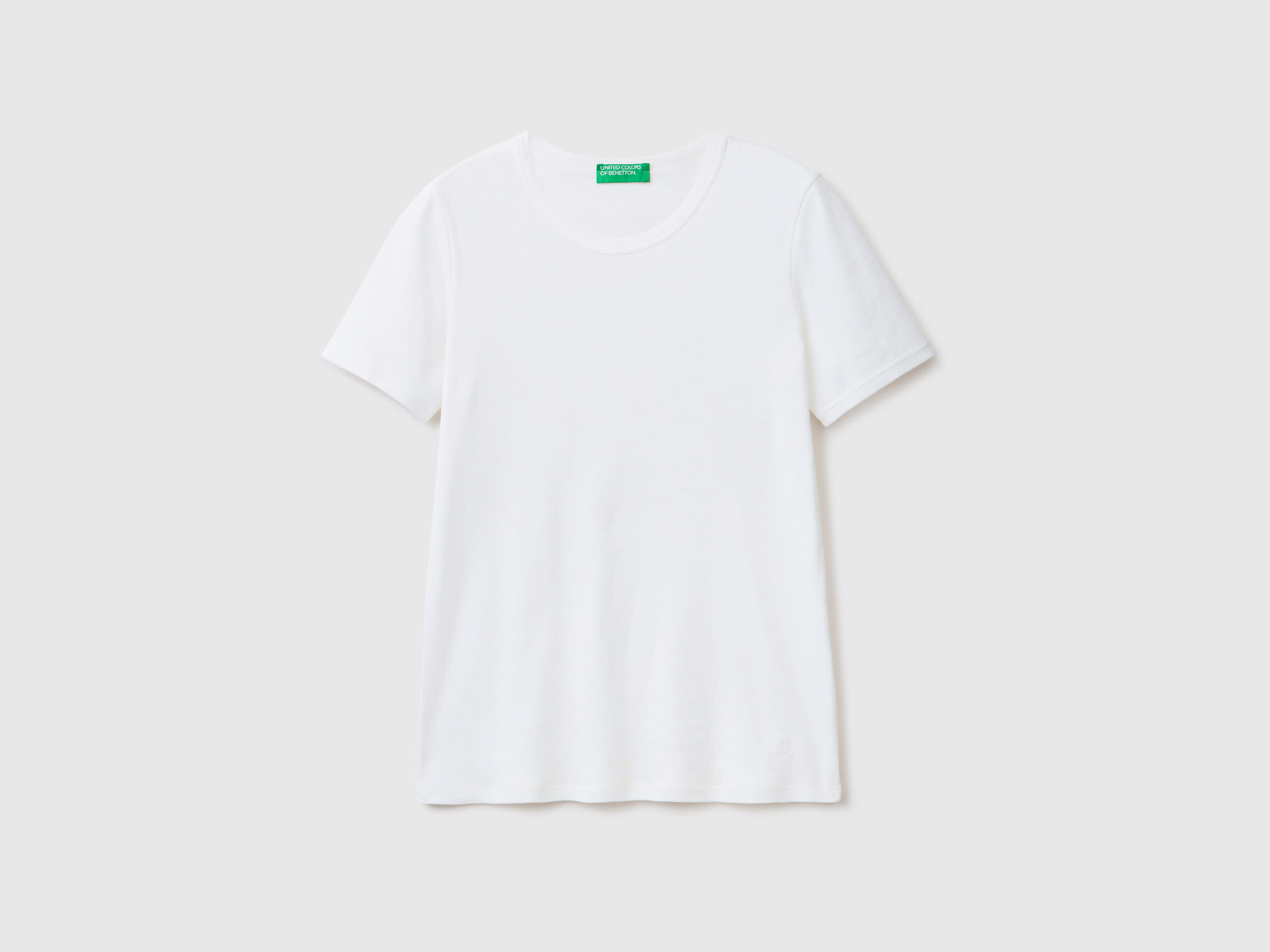 T shirt in cotone a fibra lunga Bianco Benetton
