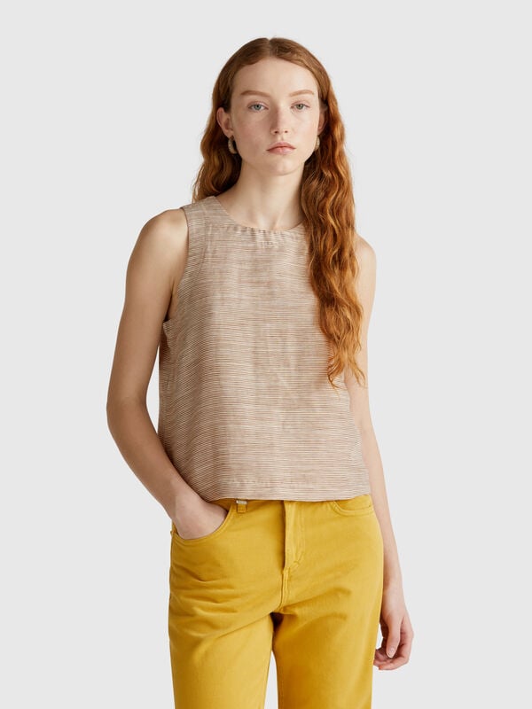 Blusa a righe in misto lino Donna