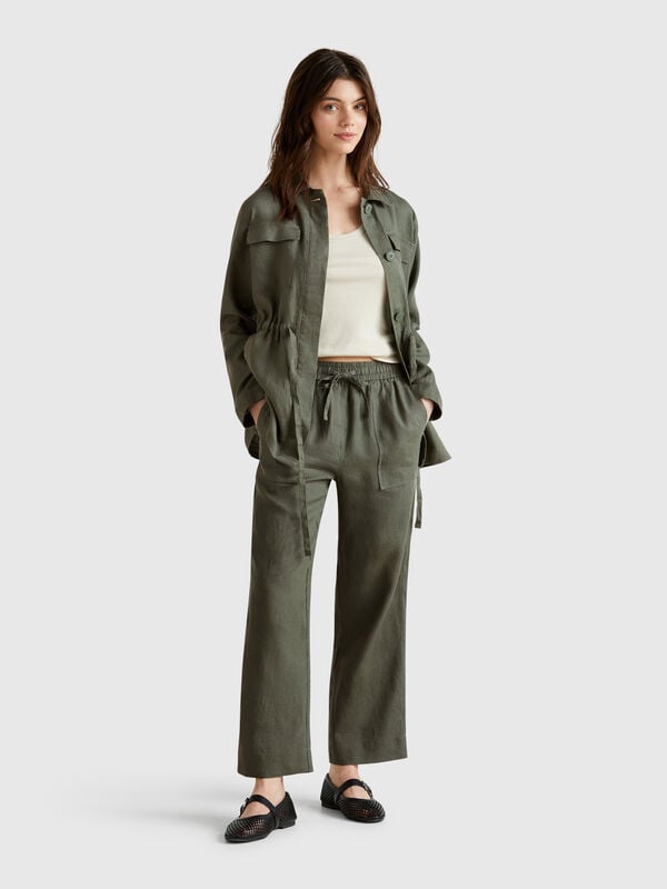 Pantaloni in puro lino con elastico Donna
