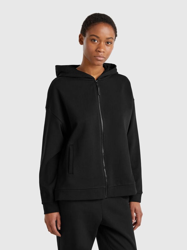 Felpa 100% cotone con zip e cappuccio Donna
