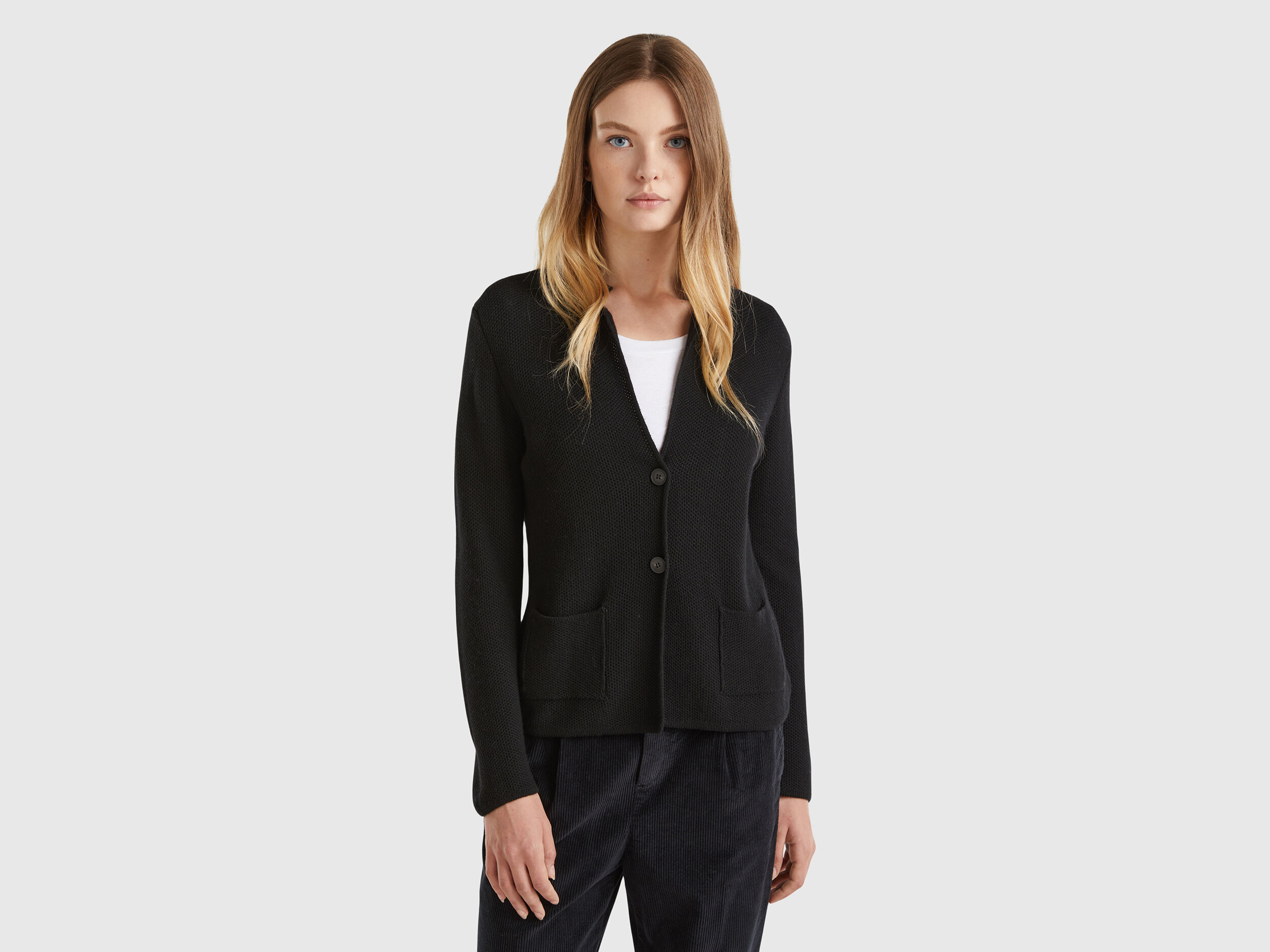 Giacca in maglia misto lana e cashmere Nero Benetton