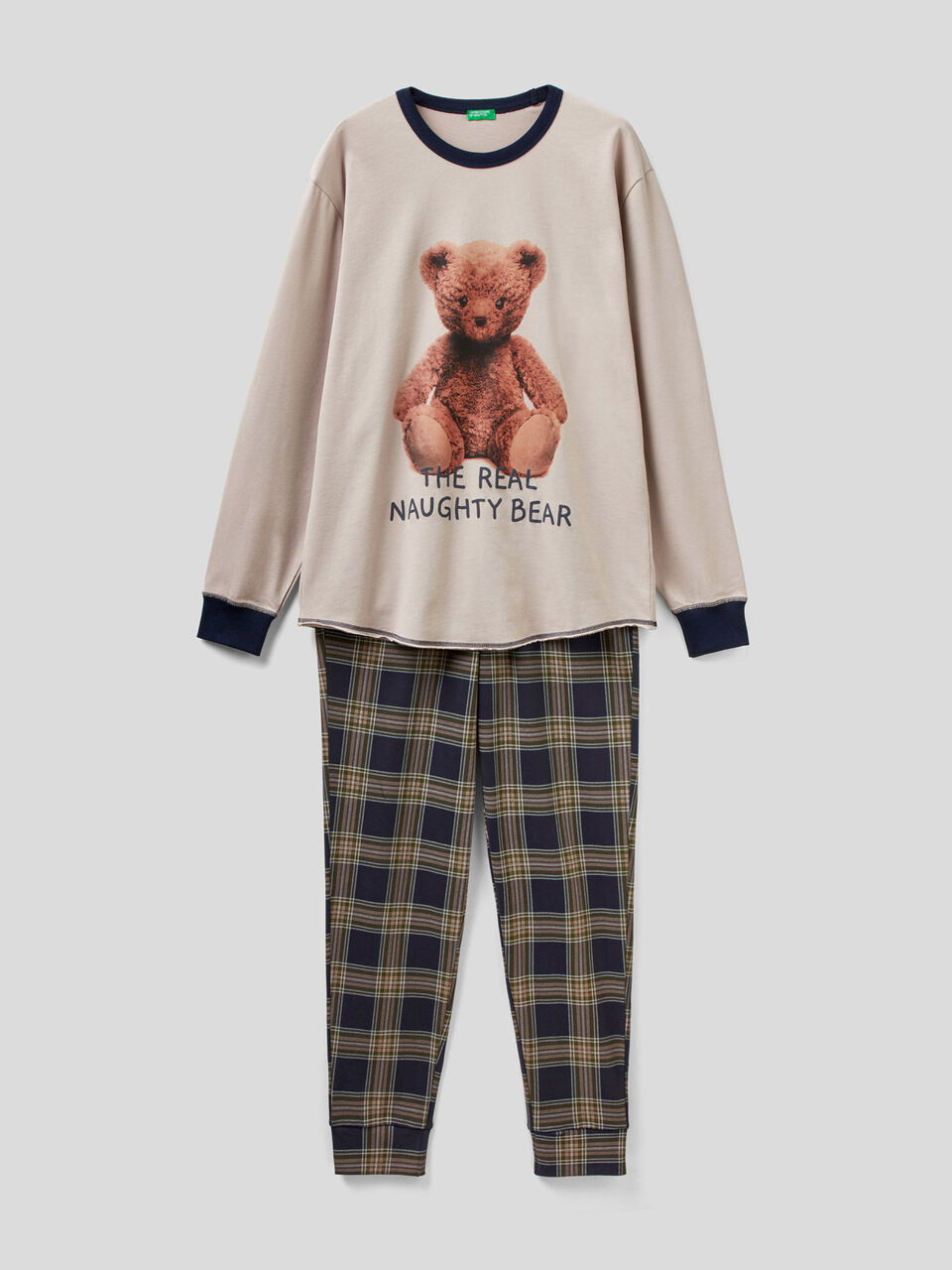 Pigiama stampa teddy con pantaloni check image number 1