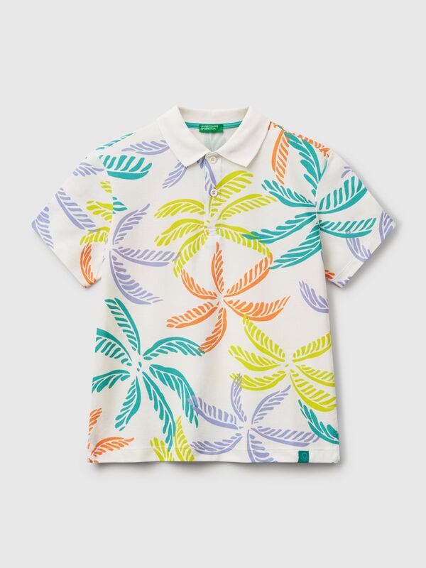 Polo bianca con stampa tropicale Bambino