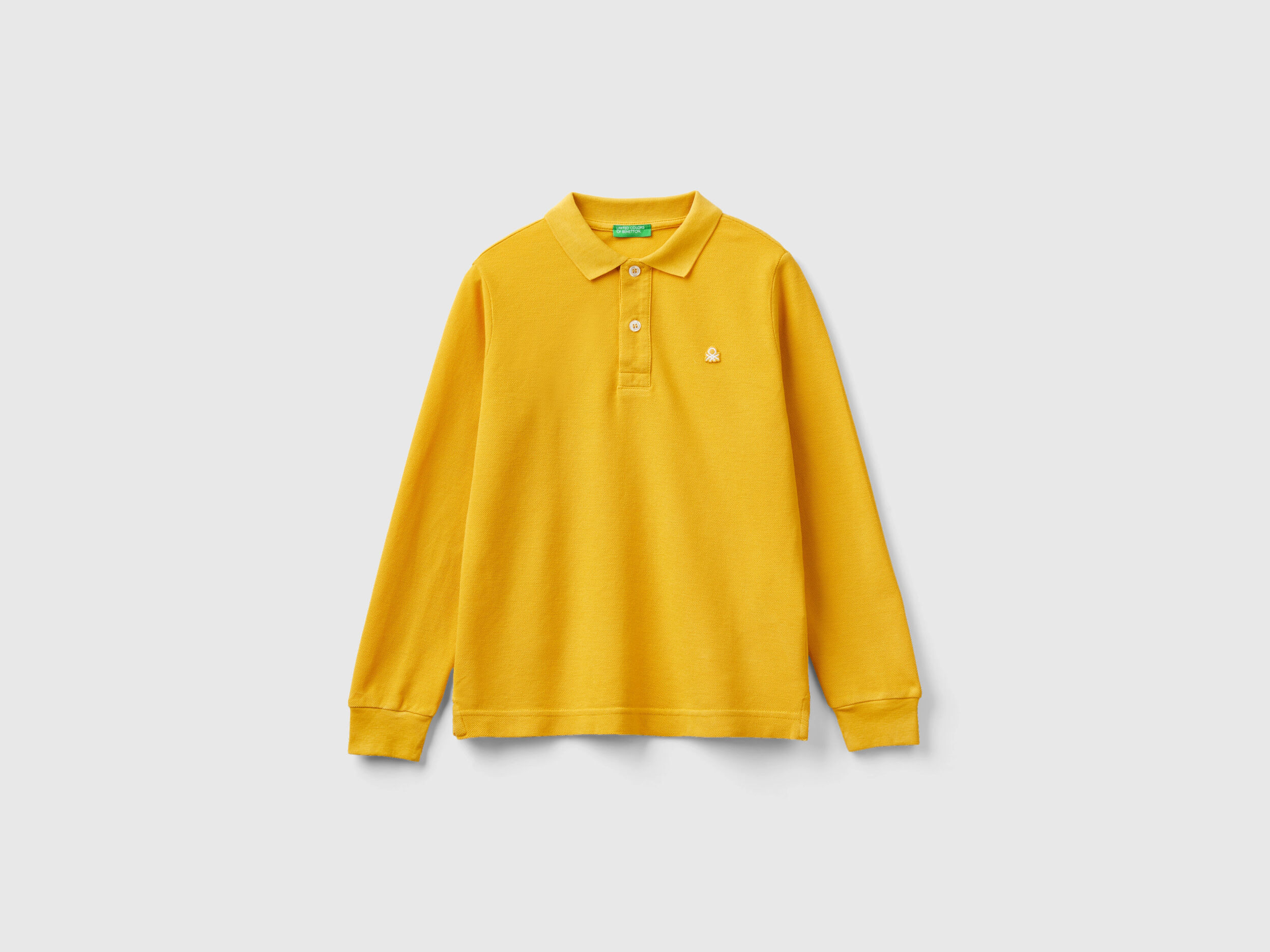 Polo manica lunga 100 cotone bio Giallo Bambino Benetton