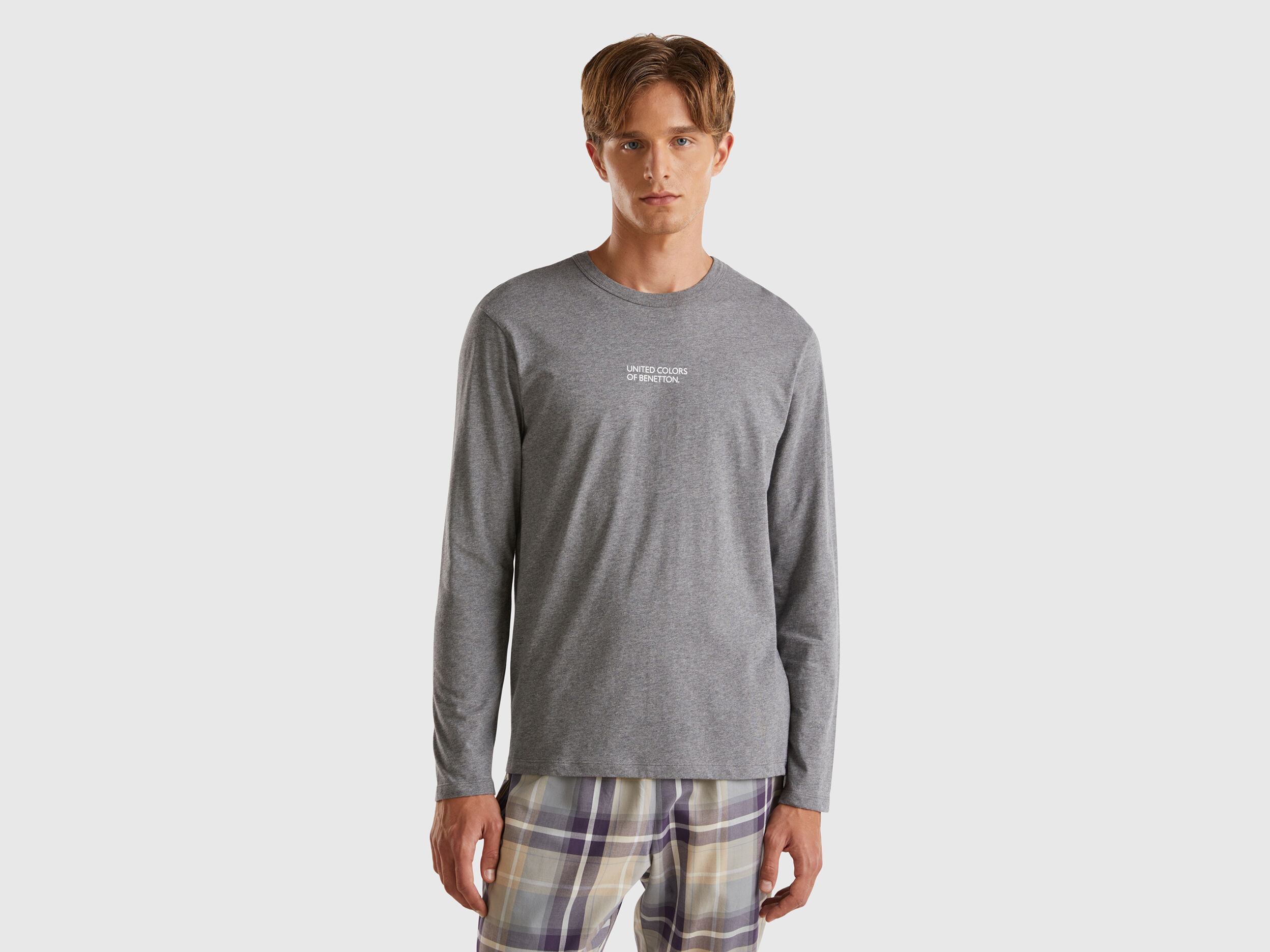 Maglia manica lunga 100 cotone Grigio Scuro Benetton