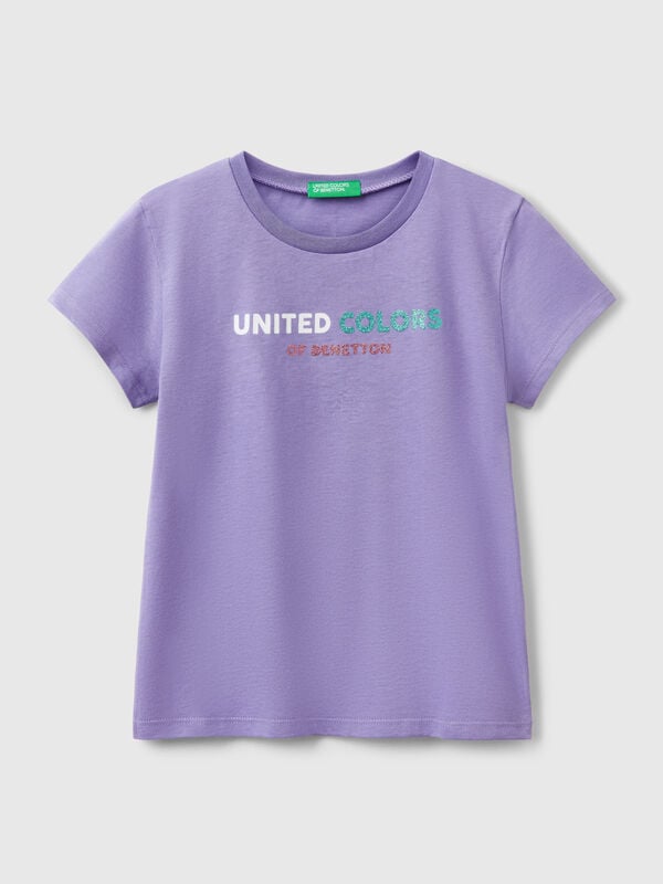 T-shirt con logo glitter in cotone Bambina