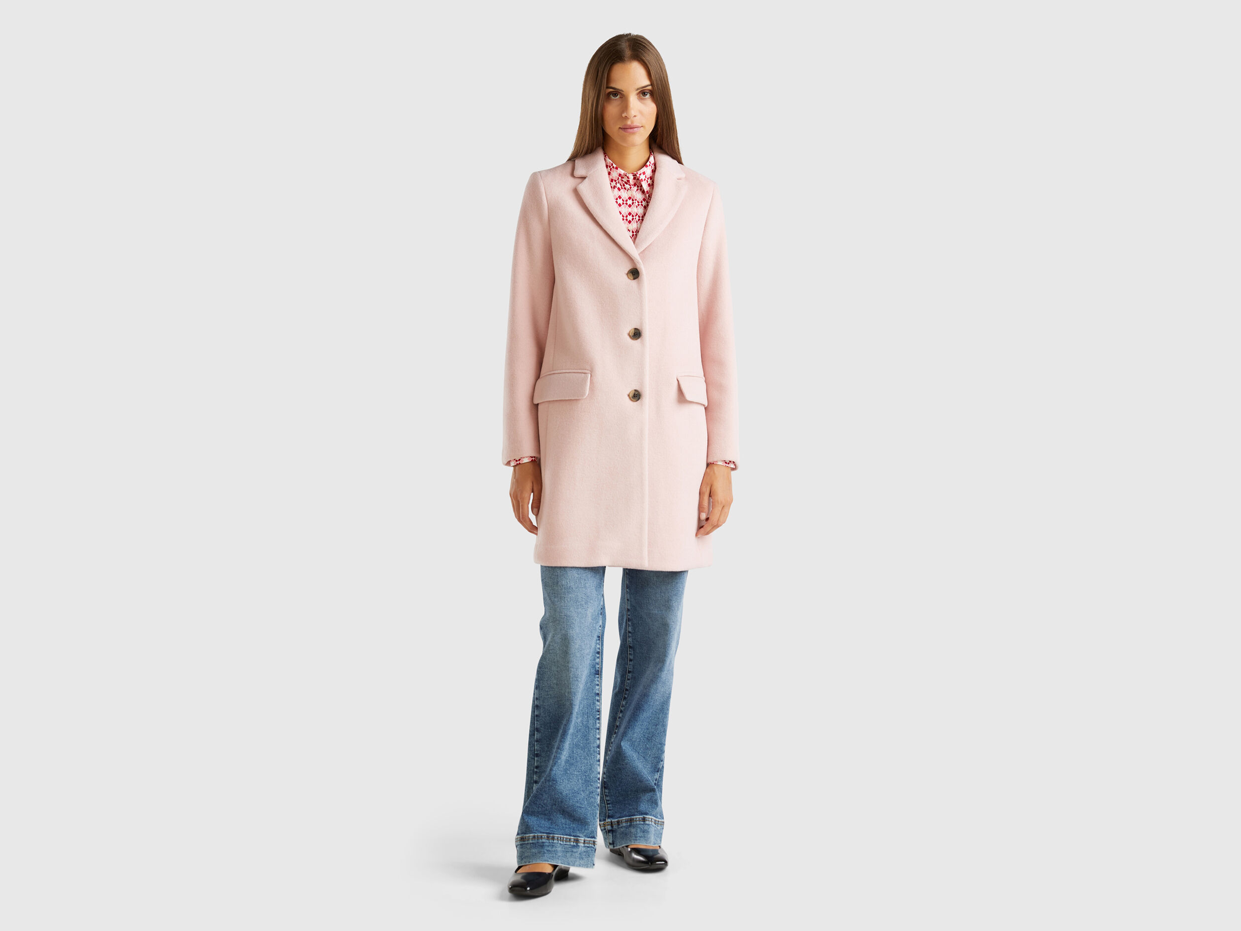 Cappotto corto in panno misto lana Rosa Benetton