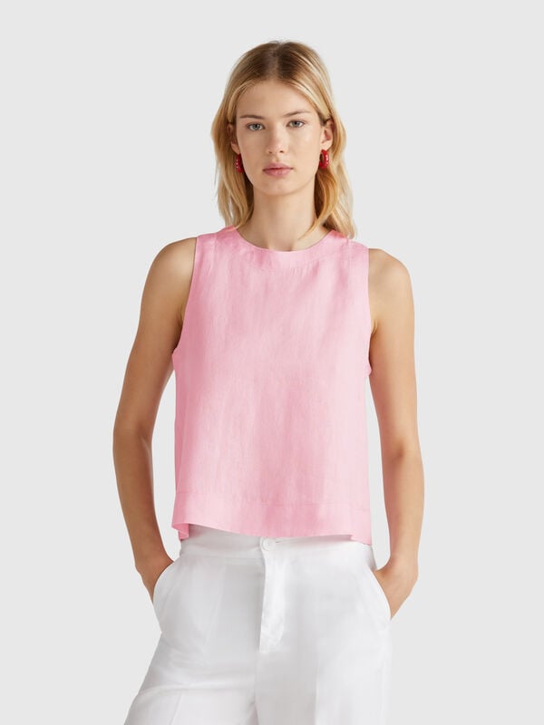 Top smanicato in puro lino Donna