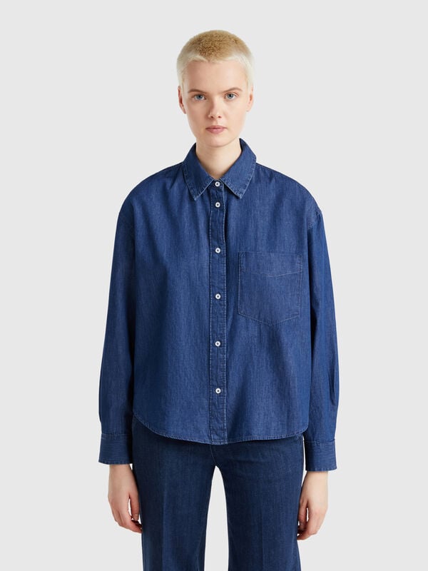 Camicia cropped in chambray Donna