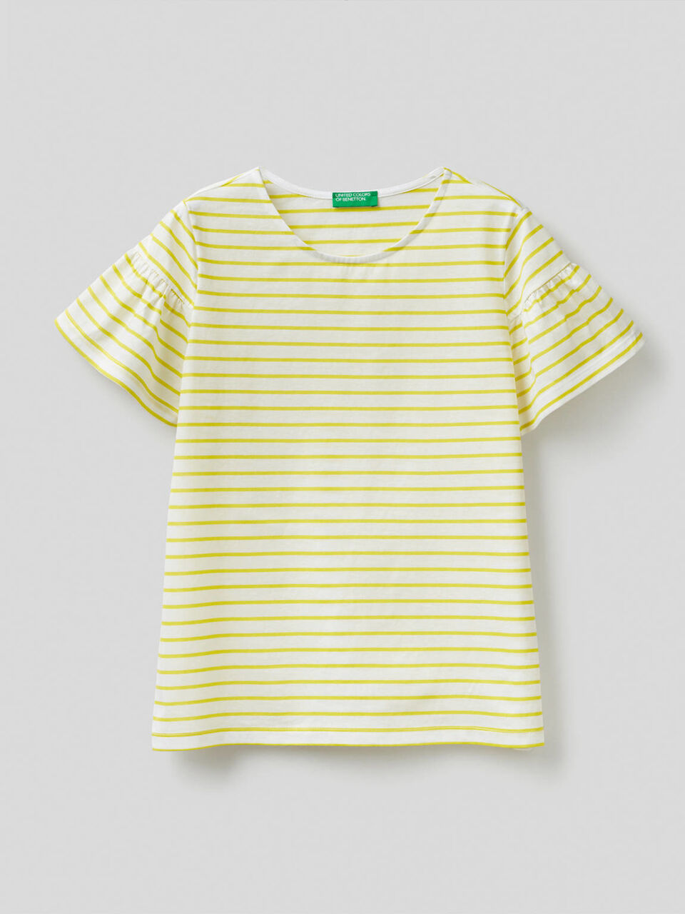T-shirt a righe con manica arricciata image number 1