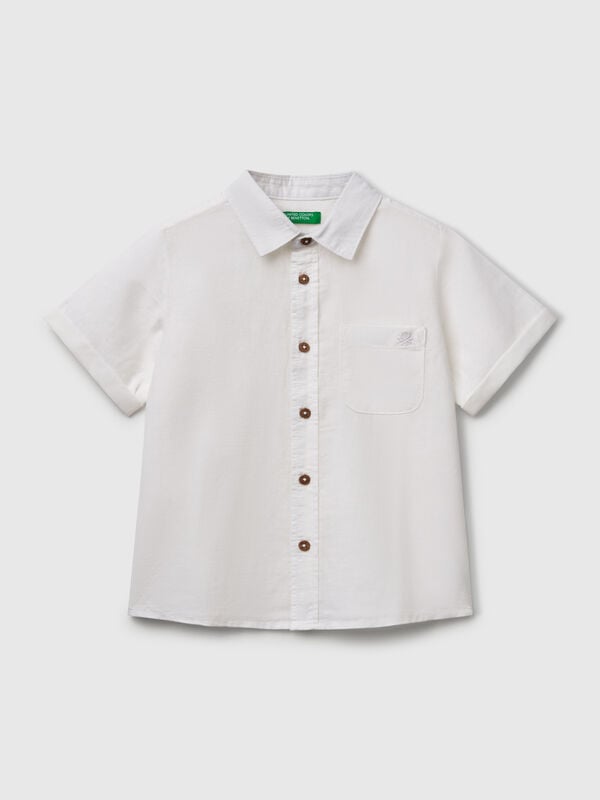 Camicia manica corta in misto lino Bambino