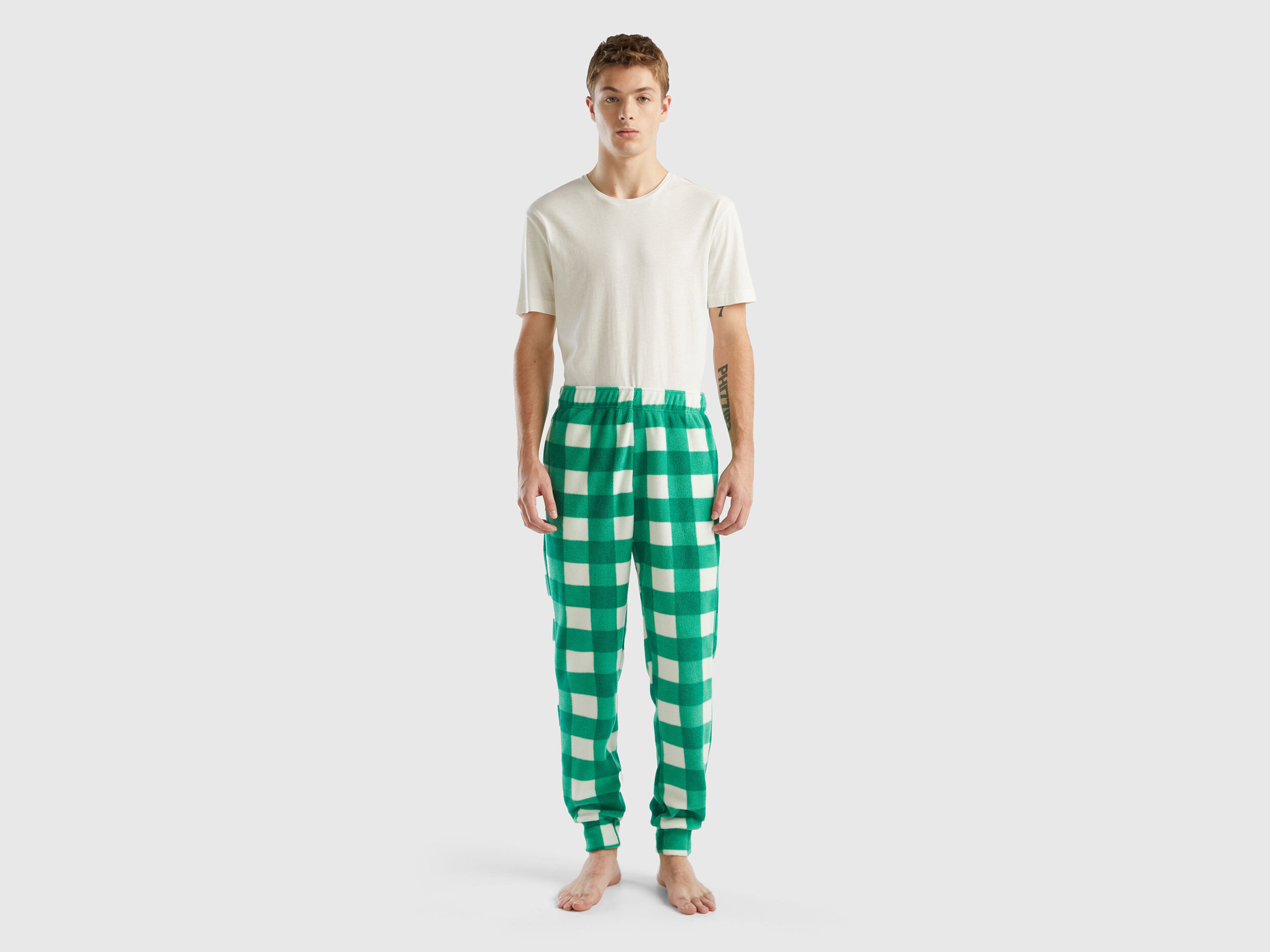 Pantaloni a quadri in pile Verde Uomo Benetton