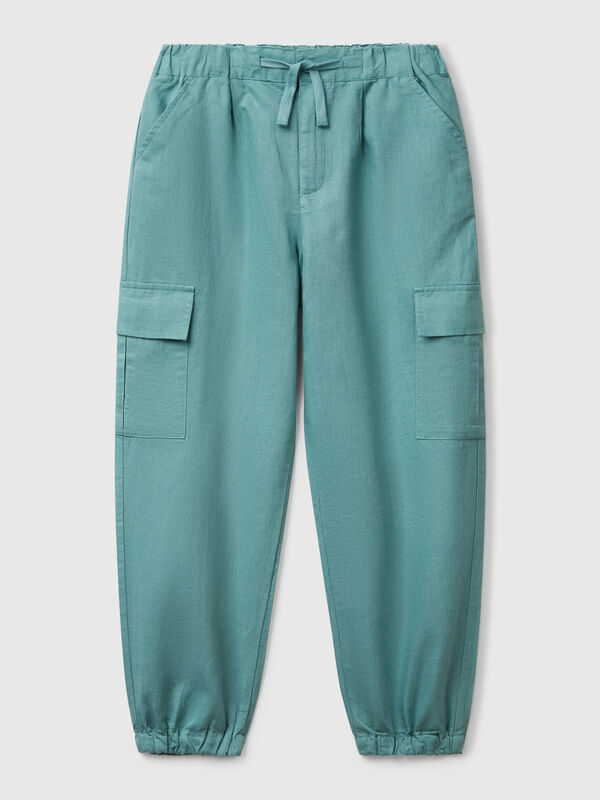 Pantaloni cargo in misto lino Bambina