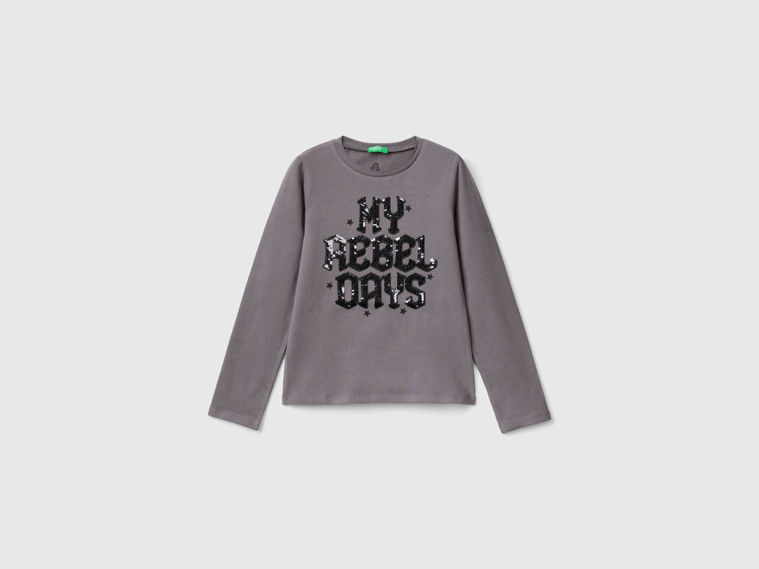 T shirt con paillettes in cotone bio Grigio Scuro Benetton