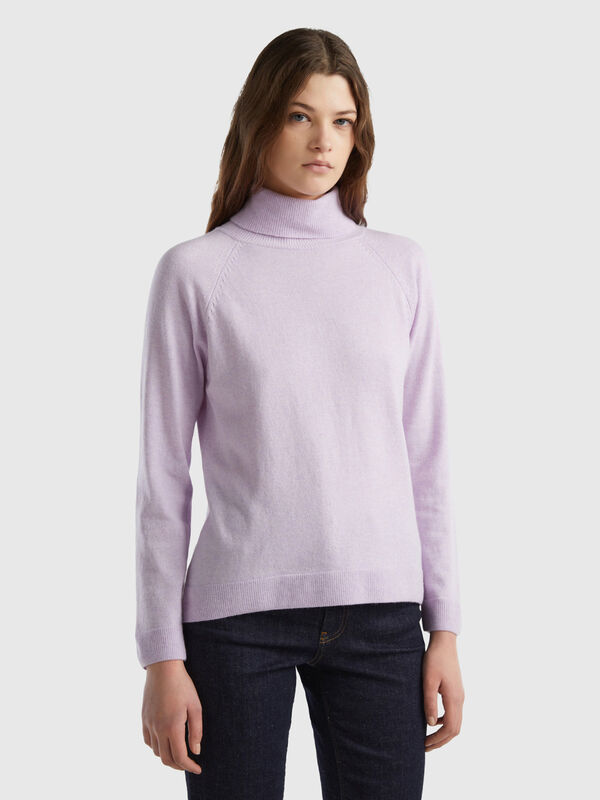 Maglione dolcevita lilla chiaro in misto lana e cashmere Donna