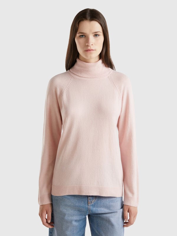 Dolcevita rosa pastello in misto lana e cashmere Donna