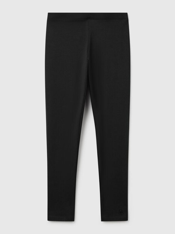 Leggings in cotone stretch con logo Bambina