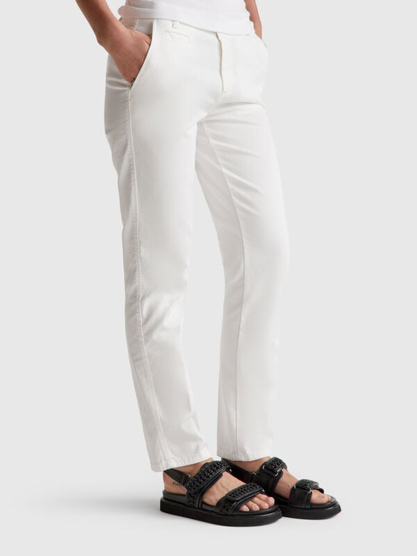 Chino slim fit in cotone bianco panna Donna