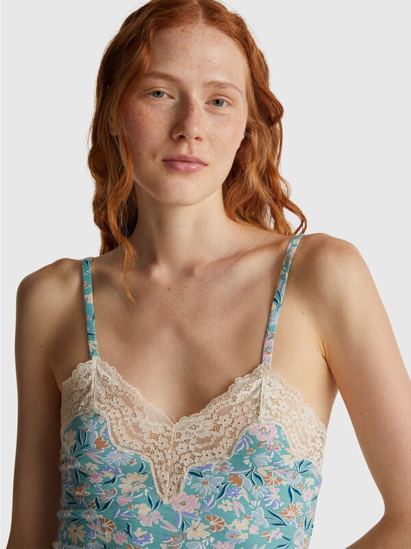Canotta a fiori con pizzo Donna