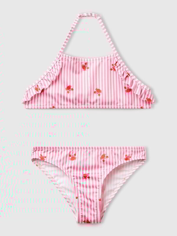 Bikini mare a righe con granchi Bambina