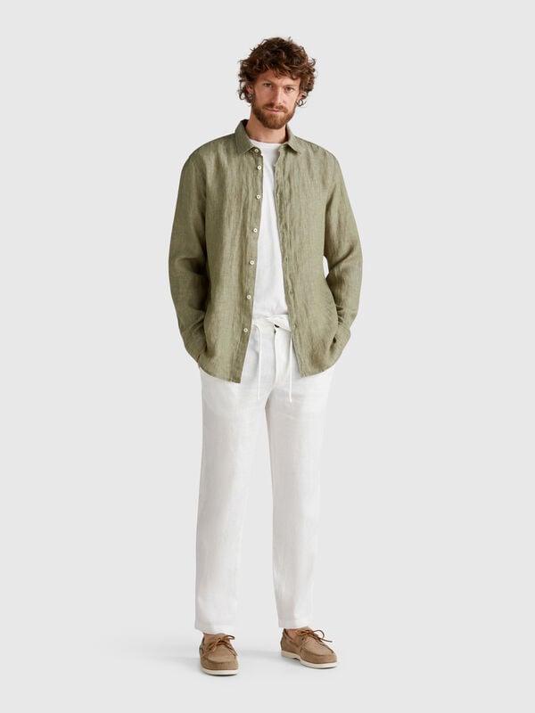 Pantaloni con coulisse in puro lino Uomo
