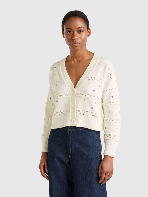 Cardigan con fiori ricamati Donna