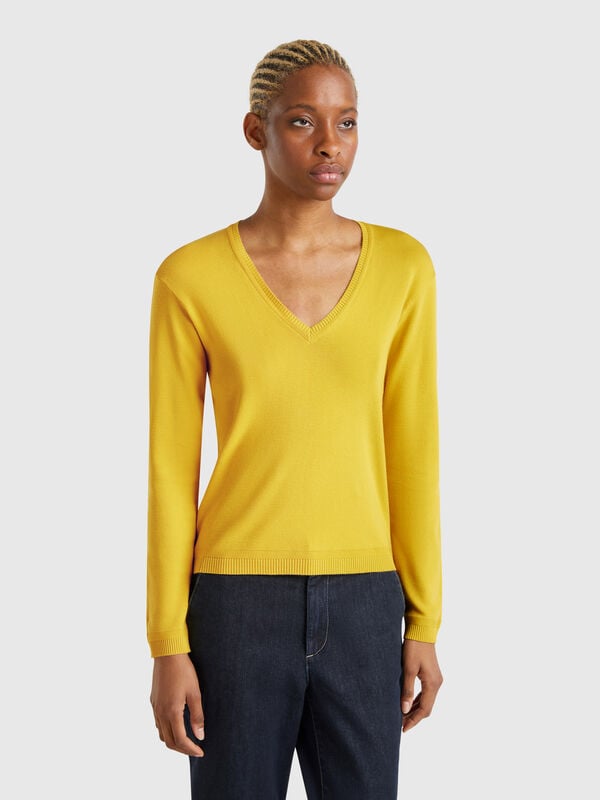 Maglia in puro cotone con scollo a V Donna
