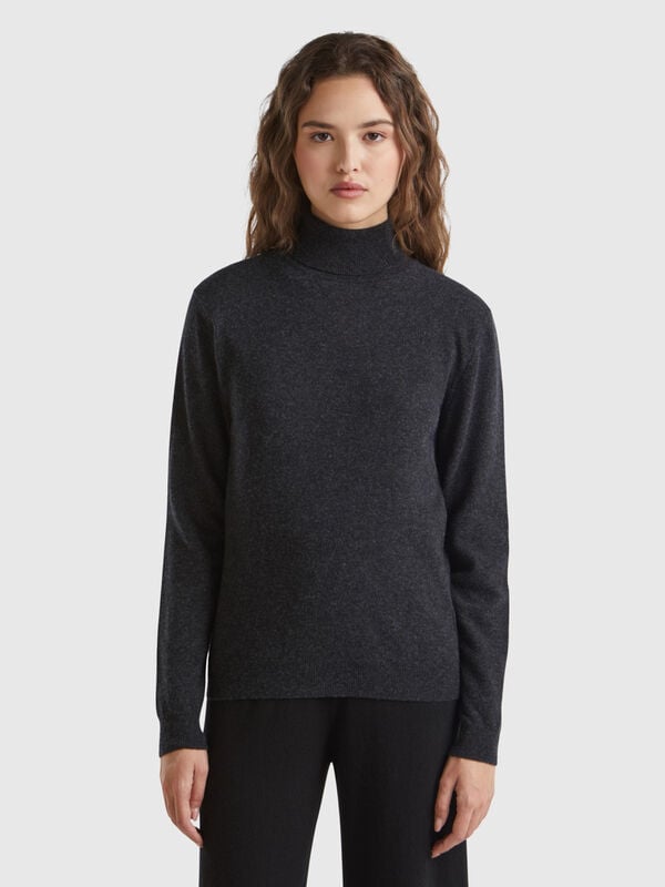 Maglione dolcevita antracite in pura lana Merino Donna